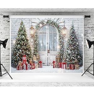 Kate 7×5ft Christmas Backdrop Photography Christmas Tree Door Winter Snow Scenery Gift Decoration New Year Party Decoration Photography Studio Props for Photo Videos