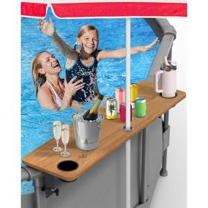 Pool Bar for Above Ground Pool - 41.7"*11.8" Waterproof PVC Wood Table with Umbrella Hole & Cup Holders for Stanley 40oz - Compatible with Metal/Prism/Ultra XTR Series (Only Bar)