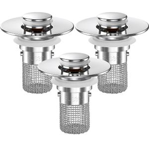 Sink Stopper Hair Catcher, Pop-up Sink Drain Strainer with Removable Stainless Steel Strainer Basket Hair Catcher, Bathroom Sink Strainer for Bathroom Sink Stopper Replacement (3PCS)