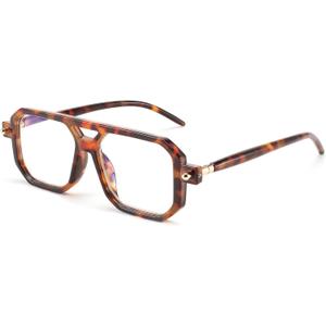FEISEDY Reading Glasses Vintage Square Blue Light Blocking Glasses Women Men 70s Flat Aviator Glasses B0090 (Brown)