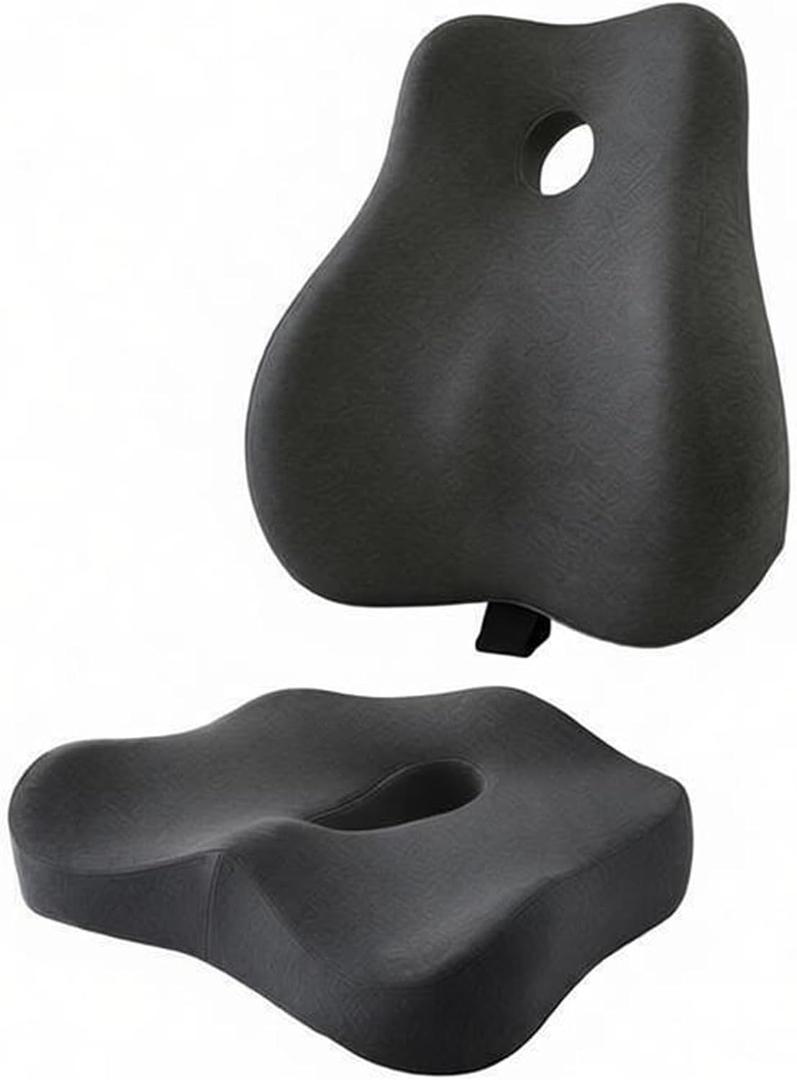 Ergonomic Memory Foam Seat Cushion & Lumbar Support Pillow Set, Chair Seat Cushion Waist Cushion with Breathable Design, for Sciatica, Back & Tailbone Pain Relief, for Office Chair & Car Seat