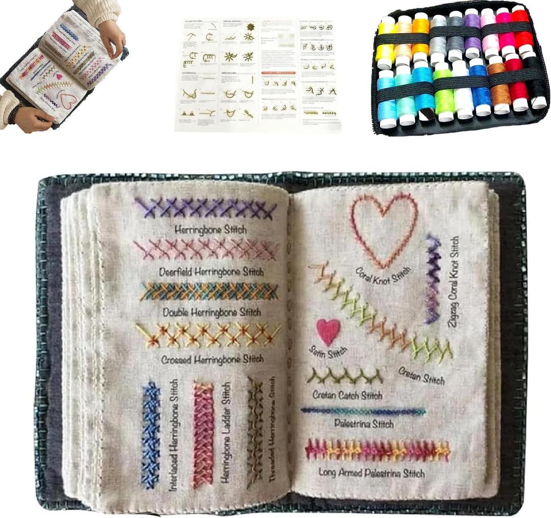 2026 New Embroidery Stitch Book Kit, Portable All Scenario Embroidery Stitch Book, Comes with a Complete Toolkit and Instructional Tutorial, Perfect for Beginners and Craft Lovers (1-Piece Set)