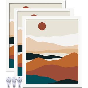 White 9x11 Picture Frame Set of 3, High Transparent Frame for 9 By 11 Photo Collage Canvas Poster Size Wall Mount and Tabletop Horizontally Vertically (White, 9 x 11 inches)