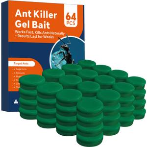 64 PCS Ant Killer Gel Bait Stations, Extra Strengthen Ant Bait Traps, Long-Lasting Effective Pest Gel for Carpenter Ants and Other Common Household Ants, No Mess Easy Use, Safe for Pets and Kids