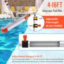 16FT Telescoping Pool Pole with 19" Pool Brush Head,Reinforced Aluminum Adjustable Extension Pole,Heavy Duty Adjustable Pool Cleaning Pole for Inground & Above Ground Pool Wall Tile Floor Cleaning