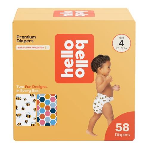 Hello Bello Premium Diapers Size 4 (22-37lbs), Busy Bees & Hive Five Designs, 58ct Club Box