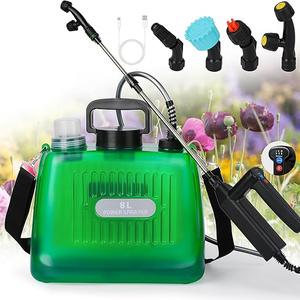 Battery Powered Sprayer 2 Gallon, Electric Sprayer with 4 Mist Nozzles, USB Rechargeable Handle, 32in telescopic Wand, Garden Sprayer with Adjustable Shoulder Strap for Lawn, Garden, Cleaning