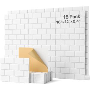 18 Pack Acoustic Panels Self-adhesive, High Density Soundproof Wall Panels, 16"12"0.4" Sound Proof Panels for Walls, Upgraded Brick Sound Absorbing Panel for Door, reccording Studio, Ceiling White