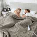 Heated Blanket Electric Queen, 84"x90"Waffle Heating Blanket with 12 Heat Levels, Fast Heating Blanket with 1-12 Timer Settings, Overheat Protection with ETL & FCC for Home Office -Light Gray