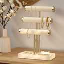3 Tier Bracelet Holder Display - Detachable T Bar Beige Velvet Bracelet Holder, Jewelry Holder Organizer for Bracelet, Necklace, Watches, Rings