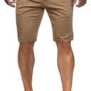 HUNGSON Mens Slim Fit Shorts Stretch Chino Short Pants(Khaki,32) (Brown)