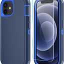 Phone Case for iPhone 12/13 Mini with HD Screen Protector, Heavy Duty Shockproof & Dropproof 3-Layer Cover (DarkBlue)