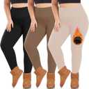 we fleece 3 Pack Plus Size Fleece Lined Leggings Women -Stretchy Warm Winter Yoga Pants Thermal Leggings (Black/Mocha/Light Khaki), XL
