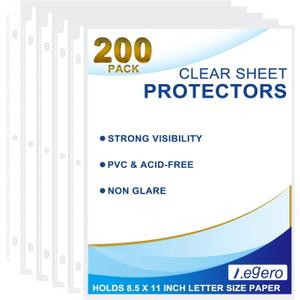 200 Pack Clear Sheet Protectors, 8.5 x 11 inch Page Protectors