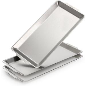 ZENFUN 3 Packs 304 Stainless Steel Serving Platters, Rectangle Metal Dinner Plates with Handles, Decorative Organizer Trays for BBQ, Dining, Party, Buffet, Appetizer Serving(12.6" x 6.3")