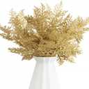 FOIMAS 24pcs Artificial Pine Needles Glitter Christmas Floral Picks Branches Fake Floral Twig Picks Sprays for Christmas Tree Wreaths Floral Arrangement Home Holiday Decor, Gold