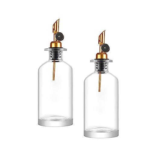 Llazsybz Oil Dispenser Bottle Glass Oil Bottle Portable Clear Sauce Sauce Holder Dispenser Olive Oil Dispenser for Cooking Seasoning Baking Outdoor, gold 350ml