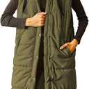 Grlasen Women's Long Quilted Puffer Vest Sleeveless Hooded Button Down Padded Coats Jacket Outerwear with Pockets (XL, Army Green)