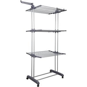 Clothes Drying Rack 3-Tiers with Retractable Trays, Collapsible Shelves, Rolling and Base with Casters, Stainless Laundry Dryer Indoor or Outdoor Standing Rack