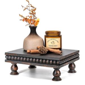 EOSAHR Pine Wood Display Riser – Boho Pedestal Stand for Home Decor, Showcasing Apartment Essentials, Perfume Tray or Coffee Table Accents – Modern Farmhouse Decor(Old Black)