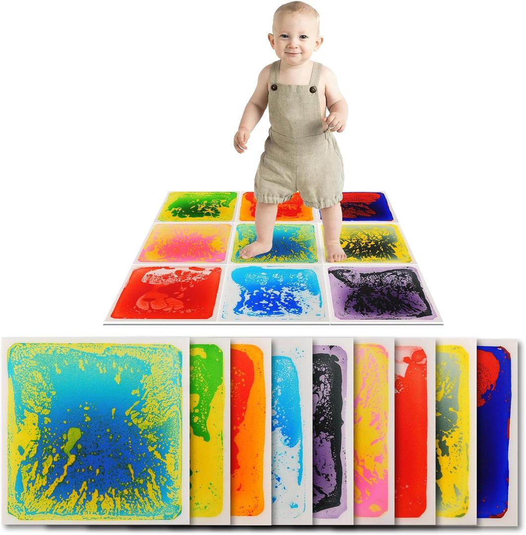 Art3d Liquid Fusion Activity Play Mat for Kids, Pack of 9 Tiles 12" X 12", Multi-Color (Green-yellow,orange,blue-red,pink,blue-yellow,yellow-black,red,blue,purple-black)