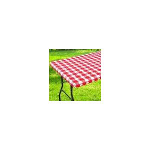 Rectangle Vinyl Table Cloth, Waterproof Elastic Fitted Tablecloth with Flannel Backing, Plastic Table Cover for Picnic, Camping, Outdoor (Red & White, 30"x96")