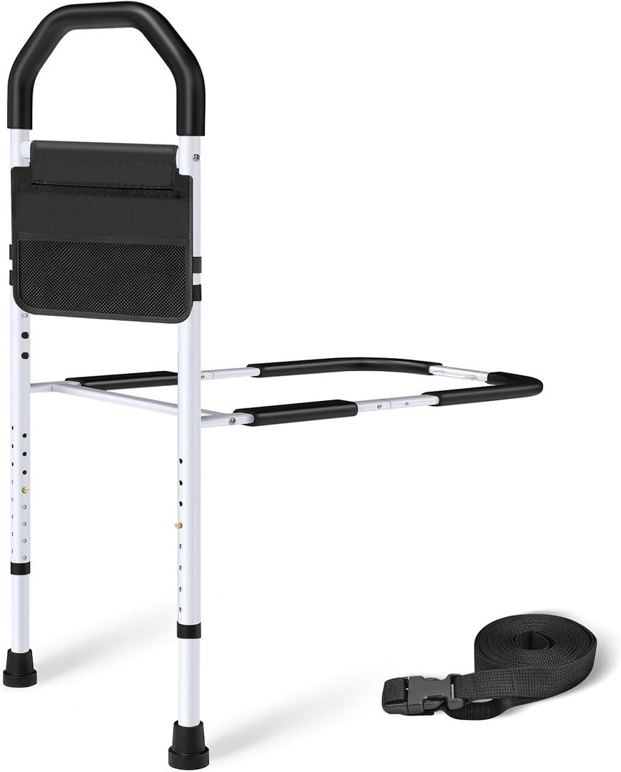 Bed Rails for Elderly Adults Safety - ASTM Approved Bed Side Rail for Seniors with Support Leg,Two-side Storage Bag, Non-Slip Bed Assist Cane Guard,Adjustable Bedrails for King,Queen,Full,Twins