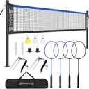 BAGAIL Outdoor Badminton Net Set with Anti-Sag Winch System - Official Size 20ft x 5ft, 4 Rackets, 3 Shuttlecocks, Durable PE Net & Carry Bag for Backyard, Beach, Family Games