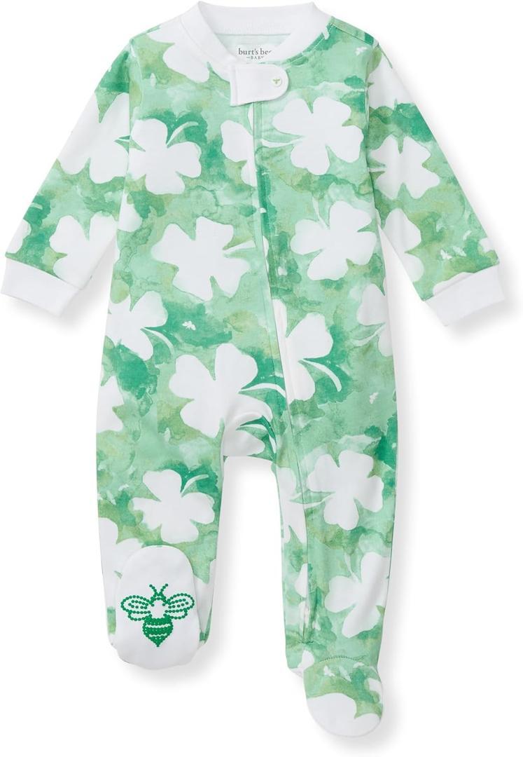 Burt's Bees Baby Boys Sleep and Play PJs, 100% Organic Cotton One-Piece Zip Front Romper Jumpsuit Pajamas (3-6 Months)