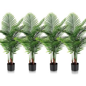 Jexine 4 Pack Artificial Palm Trees 3Ft, Fake Plants Fake Trees Artificial Areca Palm Plants for Outdoor Indoor Faux Tree in Pot for Pool Home Decor Office Housewarming Gift Modern Decoration