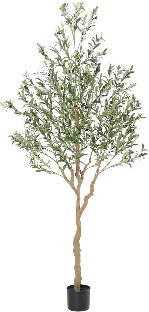 Nafresh Tall Faux Olive Tree7ft84in Realistic Potted Silk Artificial Indoor with Green Leaves and Big Fruits for Home Office Living Room Bedroom Stairs Foyer Decor.