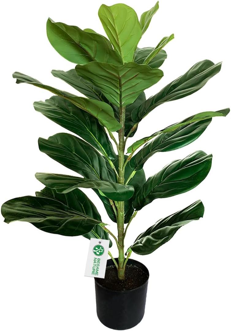 BESAMENATURE 30" Little Artificial Fiddle Leaf Fig Tree/Faux Ficus Lyrata for Home Office Decoration (2ft 4in)