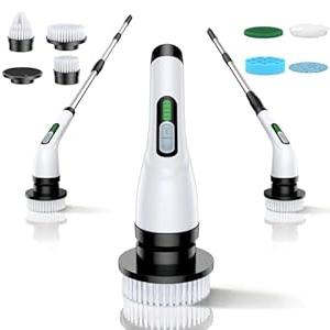 Electric Spin Scrubber for Bathroom: Shower Scrubber with Long Handle, Dual Speed Cordless Power Cleaning Scrub, 7 Brush Heads, IPX7 Waterproof Heavy Duty Cleaner Tools for Tub Tile Grout Wall