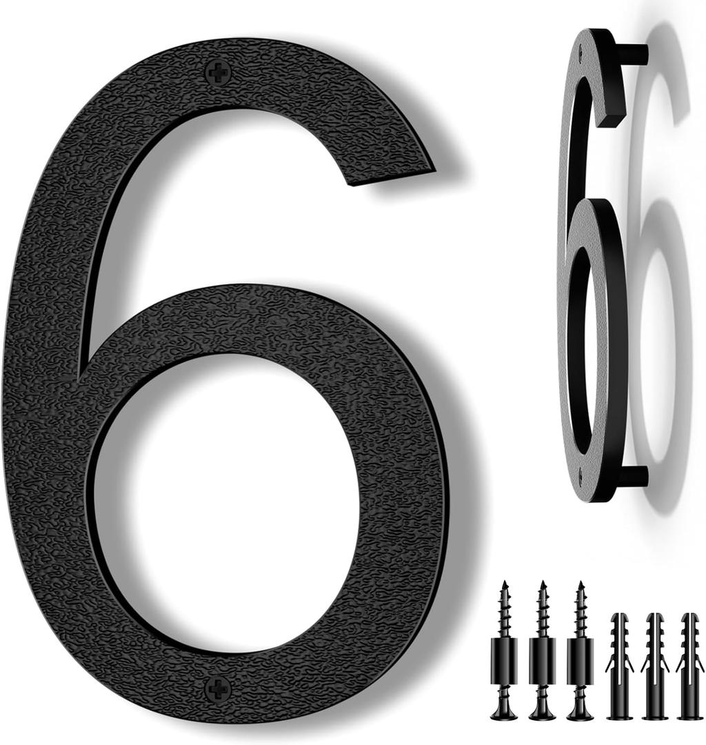 8 Inch Large Floating House Numbers, Black Modern House Number for Outside, Home Address Numbers for Outdoor Garage Gate Wall Street (6)