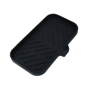 Silicone Bathroom Soap Dishes with Drain Spout-Bathroom and Kitchen Sink Organizer,Sponge Holder,Dish Soap Tray,Perfect for Dispenser,Scrubber,Bottle,Cup on Sink or Counter-Black  L(9.5"×5.1" )