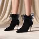 3 Pack Big Ruffle Ankle Socks Woman, Double Lace Turn Cuff Cotton Frilly Dress Short Socks for Women Ladies