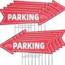 10 Pack Large Size 23 X 7.2 Inch Directional Parking Signs with Arrows - Durable Corrugated Plastic Event Parking Yard Signs, Red & White, Left & Right Arrow, with Stakes