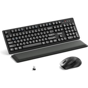 Wireless Keyboard and Mouse Combo with Wrist Rest, 2.4G Full-Sized Keyboard and Mouse Cordless, 3 DPI Adjustable Silent Mouse, Dual-System Keyboard for Computer/Laptop/Windows/Mac (Black)