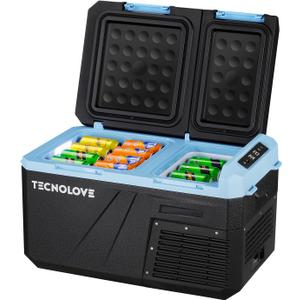 Car Refrigerator Fridge 27QT 25L Portable Mini Freezer Dual Zone Door 12/24V DC,110~240 Volt AC Compressor Cooler Touchscreen Control -4~68 for Camping,Truck,RV,Van,SUV, Road Trips, Home Ice Blue