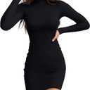 Valiamcep Women's Long Sleeve Dress Mock Neck Basic Ribbed Slim Fit Bodycon Mini Pencil Dresses (Medium)