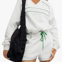 Fisoew Womens Sweatsuits 2 Piece Outfits V Neck Fleece Sweatshirts Contrast High Waisted Shorts Casual Tracksuits Lounge Sets L