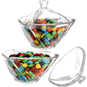 SOUJOY 1 Pack Glass Candy Dish with Lid, Clear Covered Candy Bowl, Retro European Candies Jar for Home Kitchen Office Table Halloween