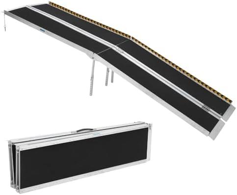 10 FT Portable Wheelchair Ramp with Transition Plate - Aluminum Ramp with Non-Skid Surface & Reflective Strips for Home Steps, Doorways, Stairs - 600 LBS Capacity