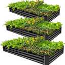 Land Guard 3 Pack 8xx41ft Galvanized Metal Raised Garden Bed, Metal Planter Kit Box Outdoor for Deep-Rooted Vegetables, Flowers, Green and Herbs, Gray, 8x4x1ft3-Pack