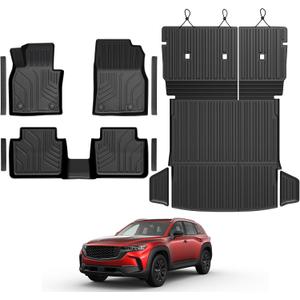 Floor Mats for Mazda CX-50 2023-2026, All Weather Floor Mats Trunk Cargo Liner with Backrest Protectors and Door Sill Guards Accessories, Full Coverage Set (Fit Gas Models)