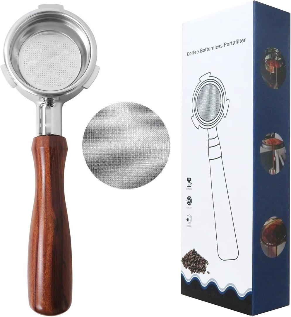 58mm Bottomless Portafilter with 3 Ears, Espresso Portafilter with Filter Basket and Puck Screen, Fit for Electactic 20 Bar, for Kismile Espresso Machines with Grinder