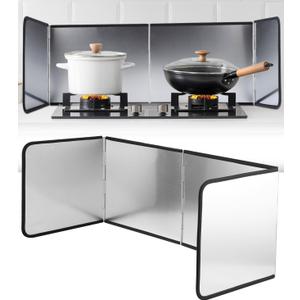 4 Sided Splatter Guard Foldable Stainless Steel Stove Splash Guard 11.8 Height Oil Splatter Screens for Frying Kitchen Backsplash Protector Nonstick Oil Splatter Guard for Cooking