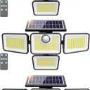 3000LM Solar Lights Outdoor, 4 Adjustable Heads Motion Sensor Lights, 3 Mode, IP65 Waterproof Solar Security Wall Lights, Remote Control Flood Lights, Graden, Outside, Backyard, 3 Pack