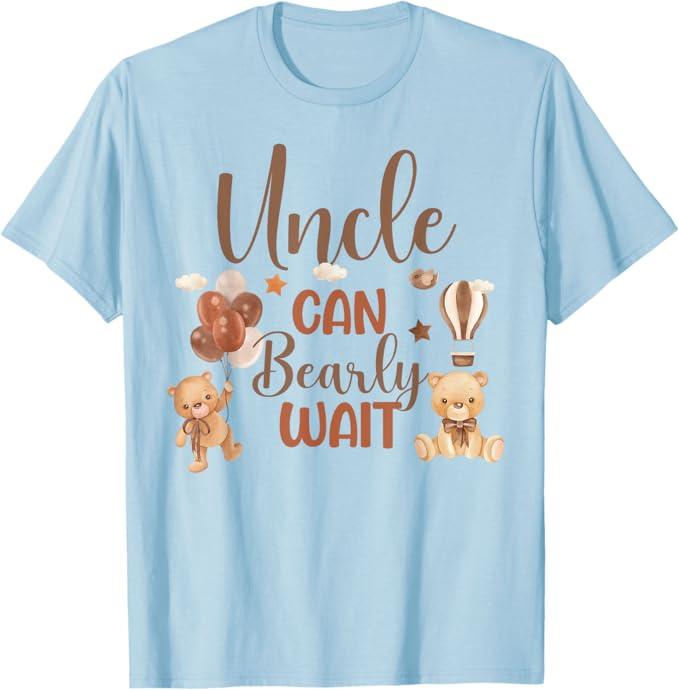 Uncle Can Bearly Wait Bear Gender Neutral Boy Baby Shower T-Shirt (Small, Black)