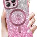 for iPhone 15 Pro case, Compatible with MagSafe, Luxury Plating Heart Pattern Design, Full Camera Lens Protector Soft TPU Protective Phone Case for Women Girls 6.1" (Pink)